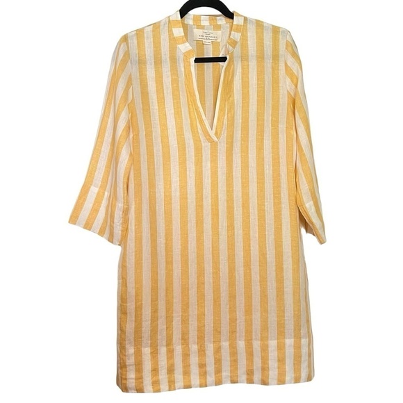 Trovata Birds of Paradise “Lucca” yellow awning stripe linen shift dress coverup - Picture 3 of 13
